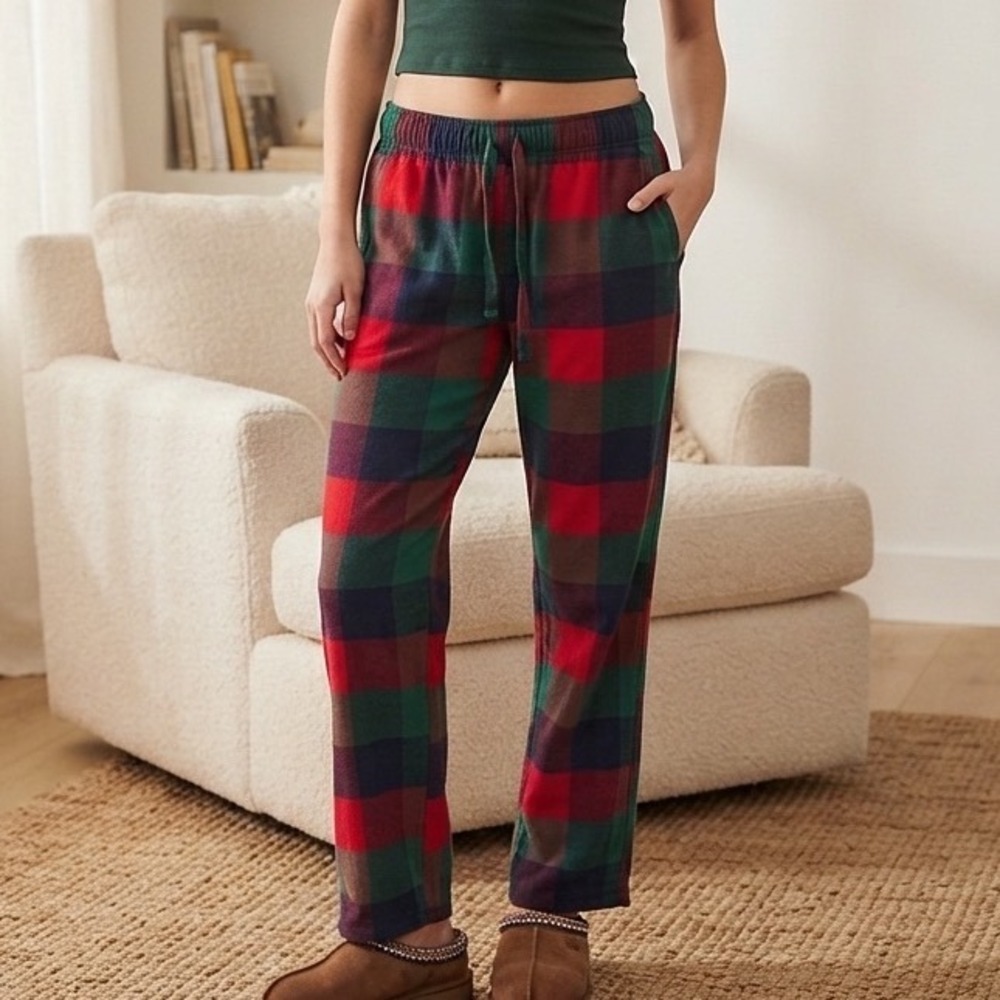 Old Navy Flannel Pajama Pants Womens Medium Red Green Plaid Cotton Sleepwear